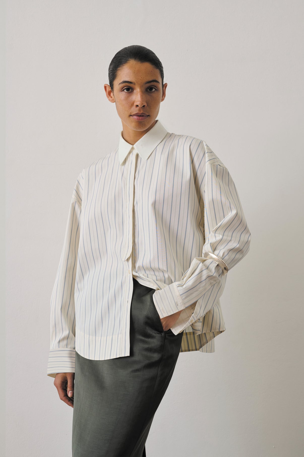 Chemise Idesia - Écru/Bleu - Coton - Femme vue 1